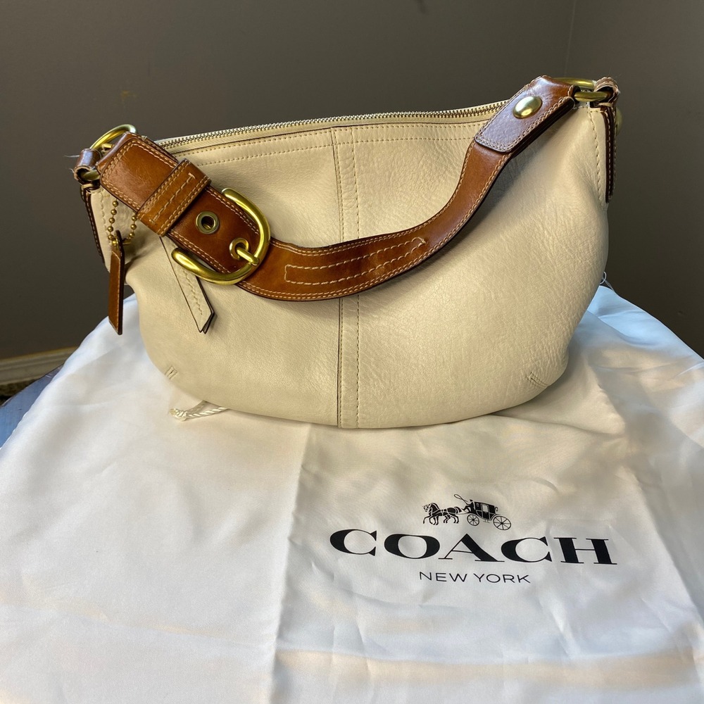 Coach Ergo Off White Milled Cowhide Leather Hobo Shoulder Bag 11838 Brass Buckle